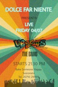 Announcement for live music at Dolce Far Niente in Kefalonia